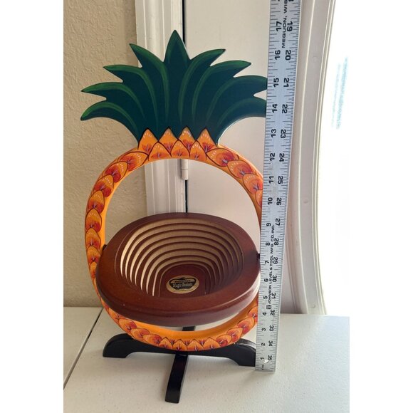 Hawaiian Magic Spiral Wooden Pineapple Collapsible Basket With Built In Stand - Picture 4 of 6